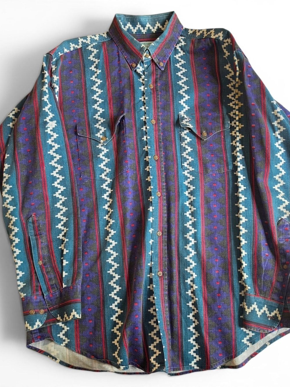 MWG Canadian Outdoors VTG Men's L Geometric Aztec Western Cotton Button-Up Shirt